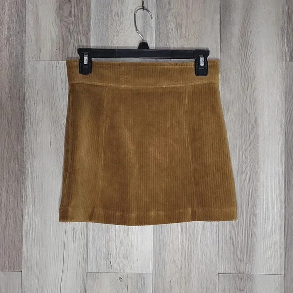 Pol Anthropologie Womens S‎ Corduroy Skirt Dark Tan Zipper Rivet Mini A Line - Picture 2 of 7